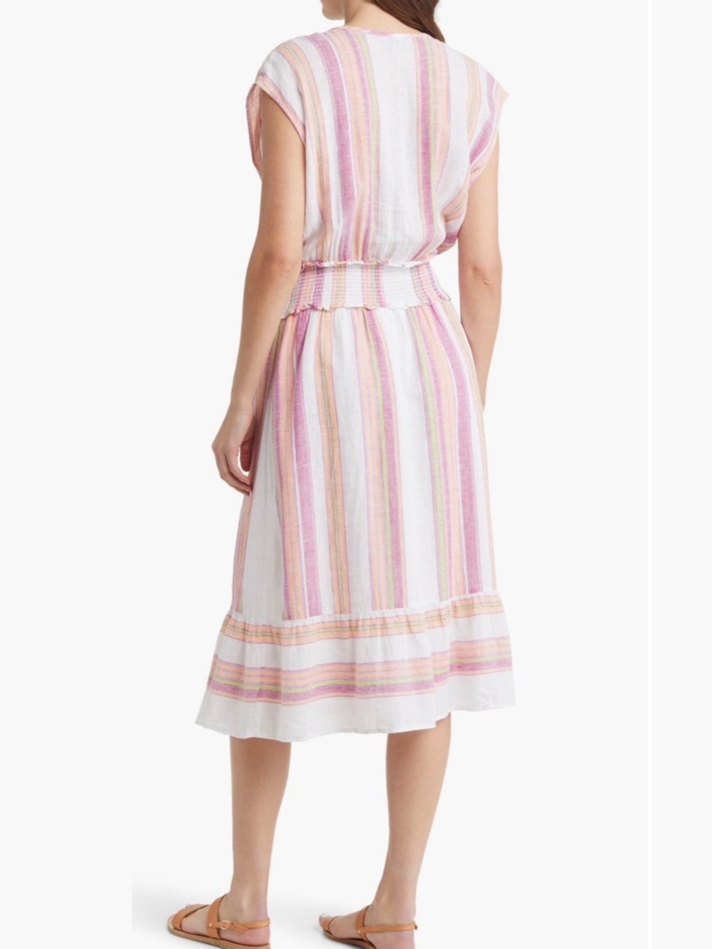 Rails Pink & Cream Striped Smocked-Waist Midi Spring/Summer Dress - Picture 3 of 12